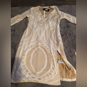 Fashion nova dress beige with white lace overlay